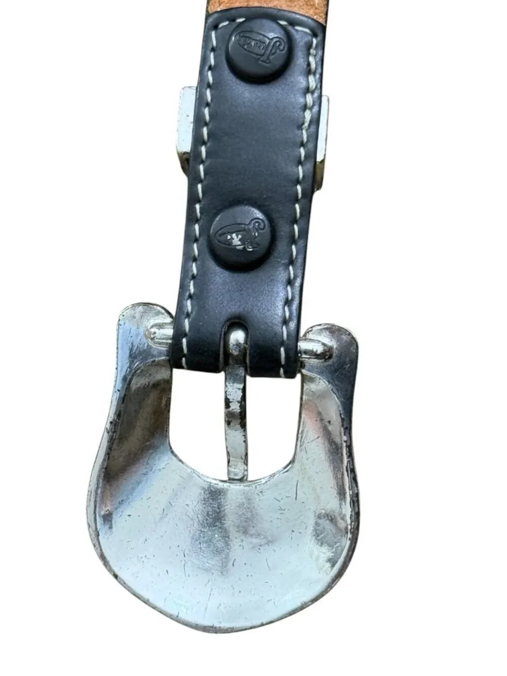 Justin Men's Western Belt Black Brown Leather Silver Toned Buckle Size 34